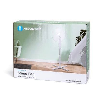 Aigostar - Gulvventilator 45W/230V 125 cm hvid