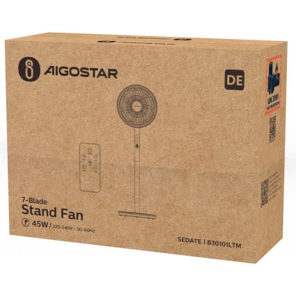 Aigostar - Gulvventilator 2-i-1 45W/230V hvid + fjernbetjening