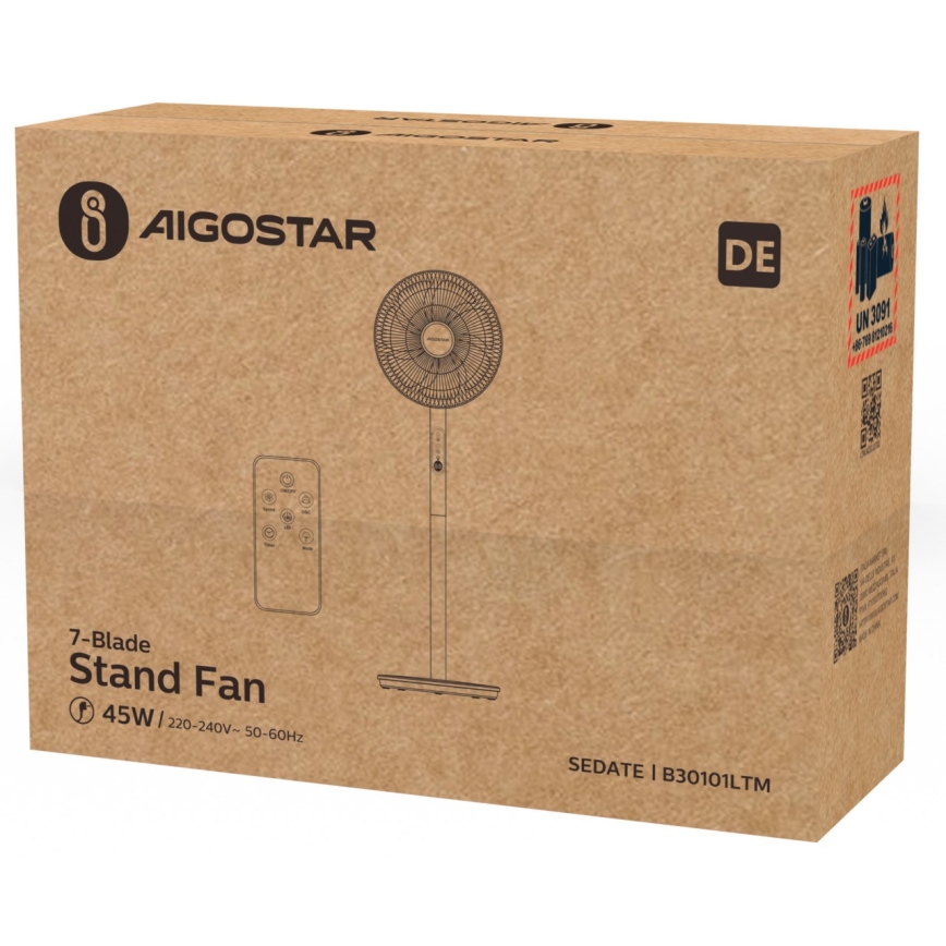 Aigostar - Gulvventilator 2-i-1 45W/230V hvid + fjernbetjening