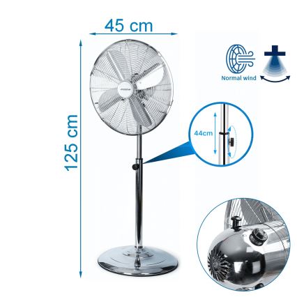 Aigostar - Gulvventilator 50 W/230 V Ø 45 cm, krom
