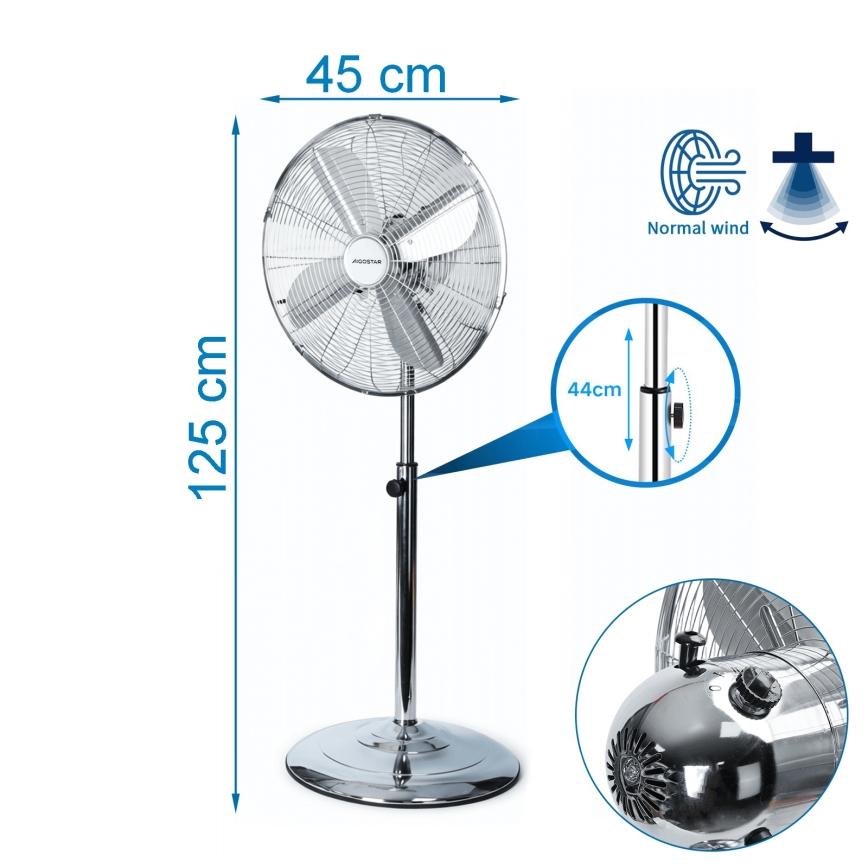 Aigostar - Gulvventilator 50 W/230 V Ø 45 cm, krom