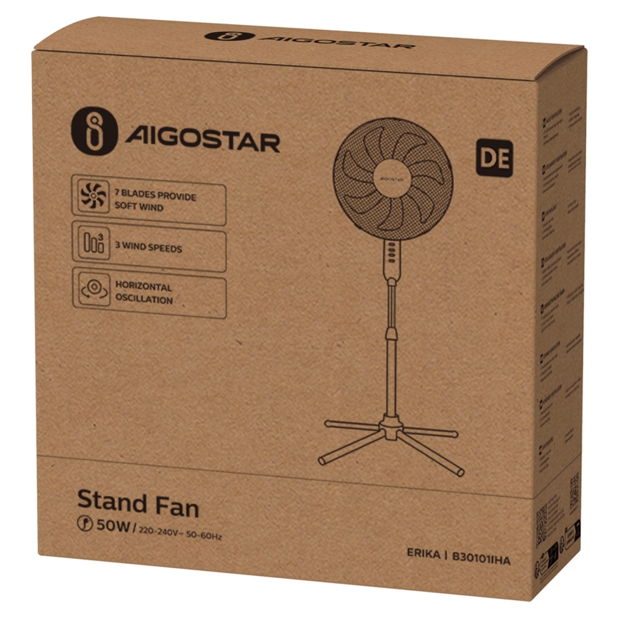 Aigostar - Gulvventilator 50W/230V 120 cm hvid