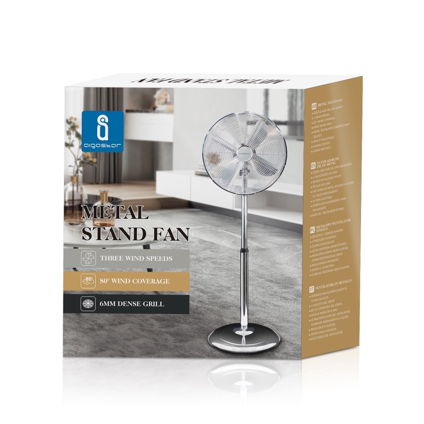 Aigostar - Gulvventilator 50W/230V 44,8 cm skinnende krom