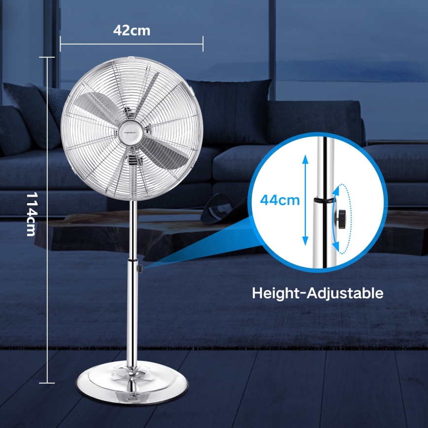 Aigostar - Gulvventilator 50W/230V 44,8 cm skinnende krom