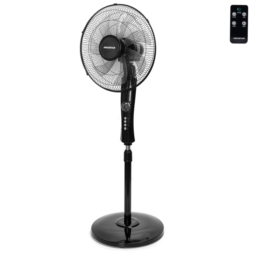 Aigostar - Gulvstående ventilator 50W/230V 130 cm sort + fjernbetjening