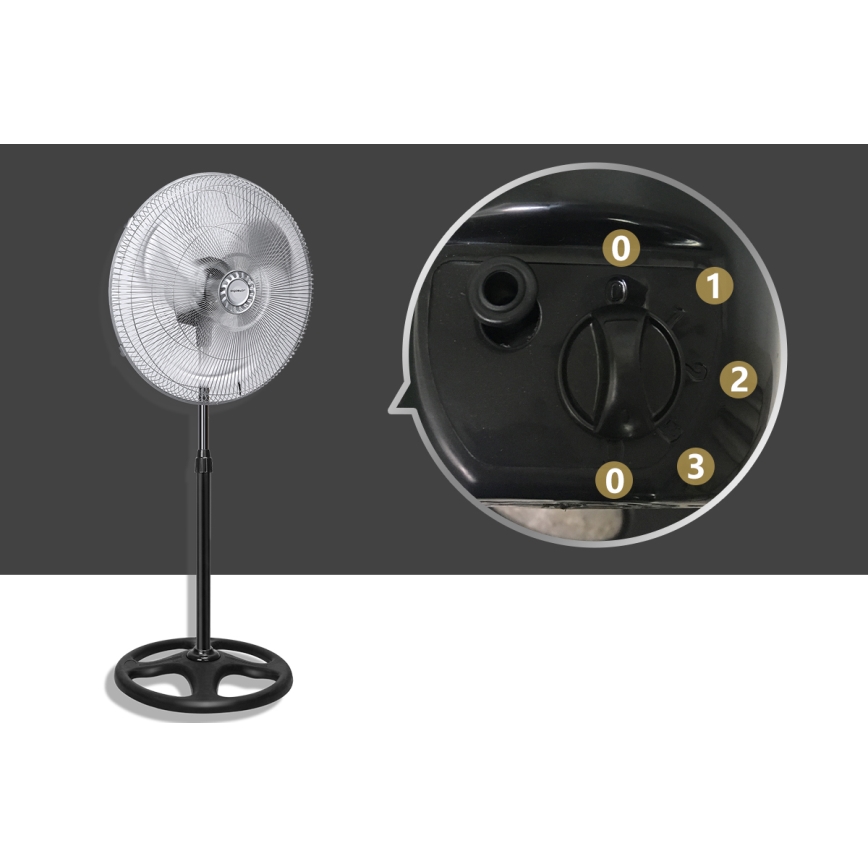 Aigostar - Gulvventilator 55W/230V skinnende krom/sort