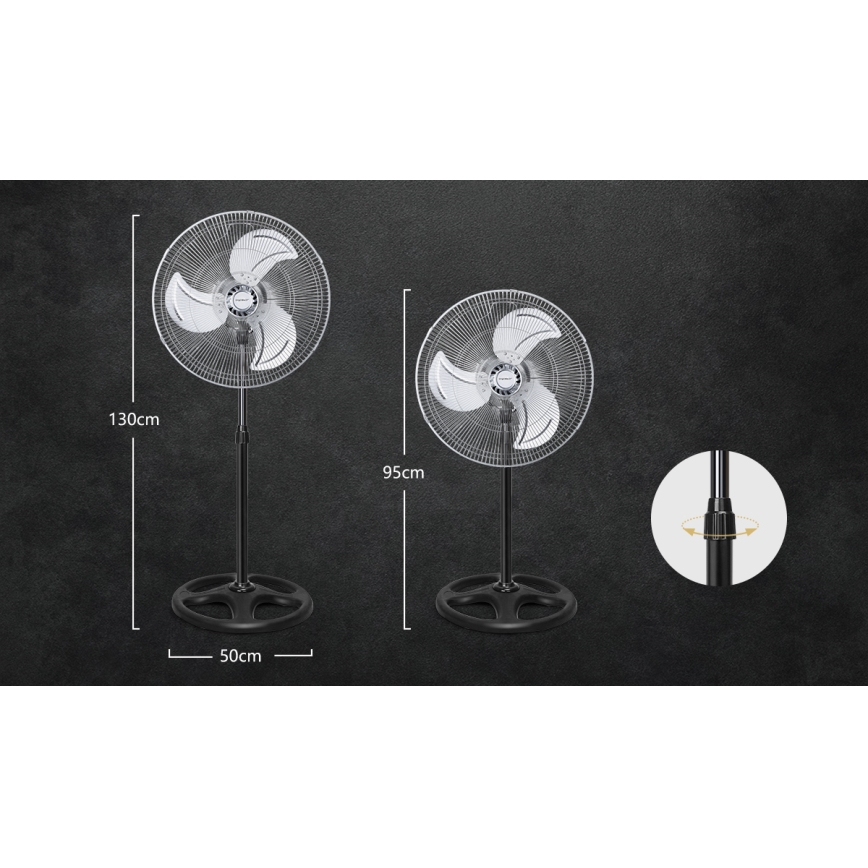 Aigostar - Gulvventilator 55W/230V skinnende krom/sort