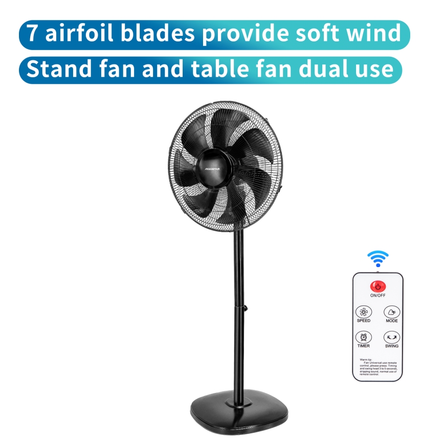 Aigostar - Gulvventilator 55W/230V sort + fjernbetjening
