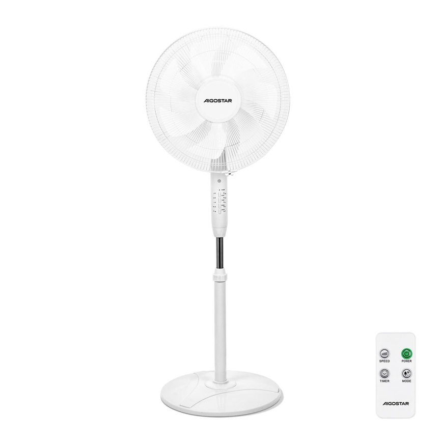 Aigostar - Gulvventilator 60W/230V hvid + fjernbetjening