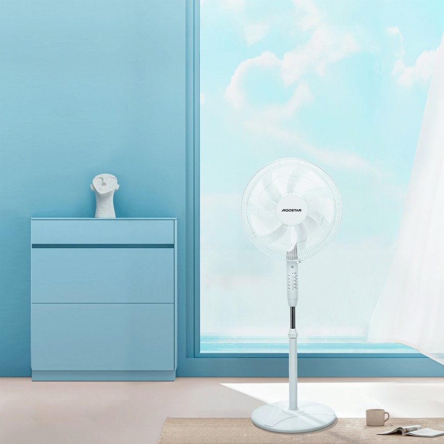 Aigostar - Gulvventilator 60W/230V hvid + fjernbetjening