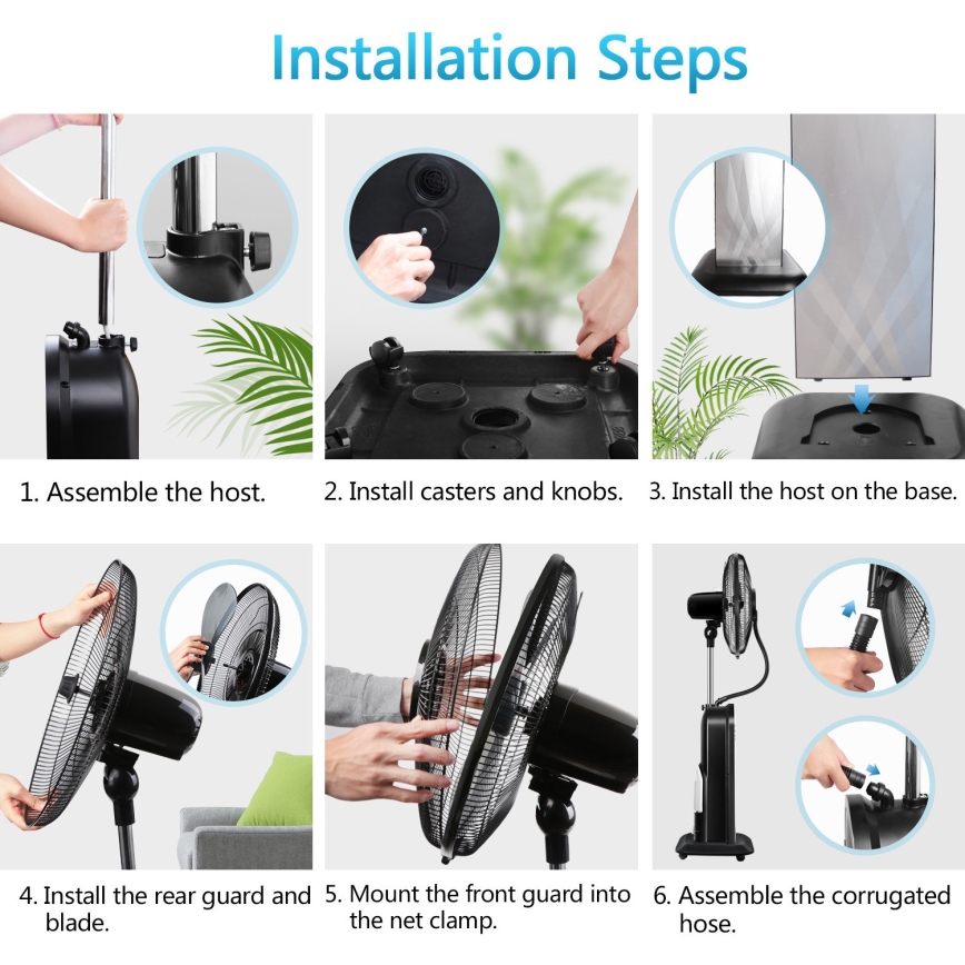 Aigostar - Gulvventilator med tågeffekt MIST 95W/230V + fjernbetjening