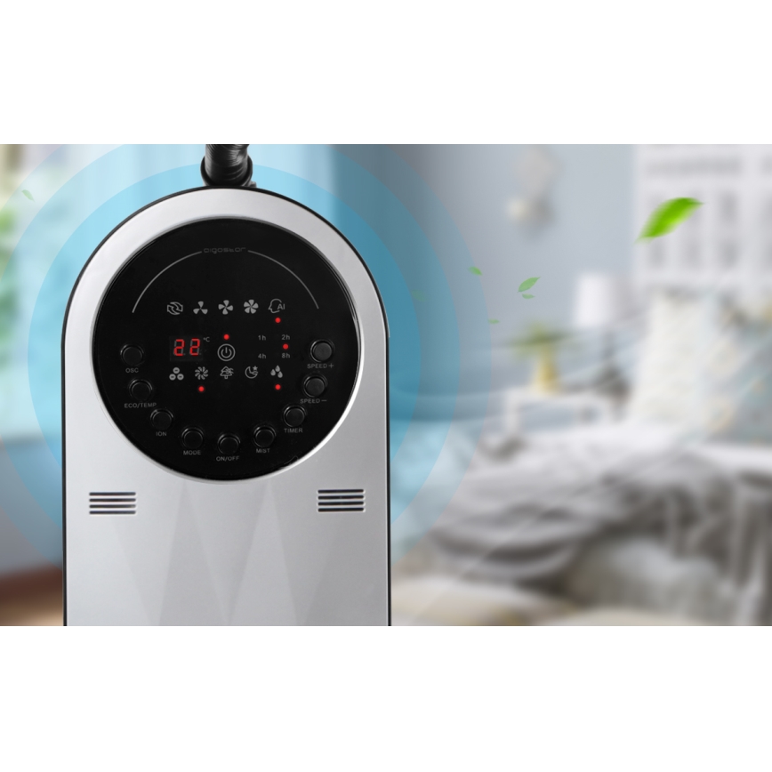 Aigostar - Gulvventilator med støveffekt 95W/230V sort/grå + fjernbetjening
