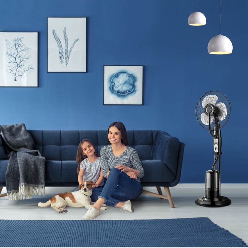 Aigostar - Gulvventilator med vandspray 75W/230V + fjernbetjening