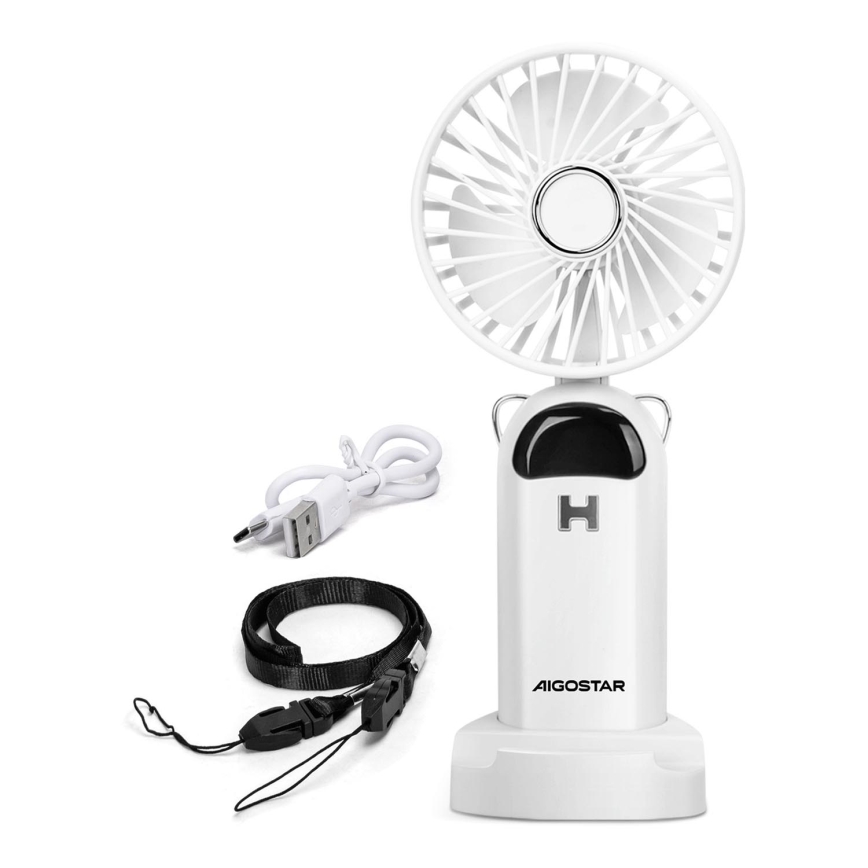 Aigostar - Håndholdt ventilator genopladelig 4W/5V 1200 mAh hvid