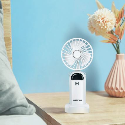 Aigostar - Håndholdt ventilator genopladelig 4W/5V 1200 mAh hvid