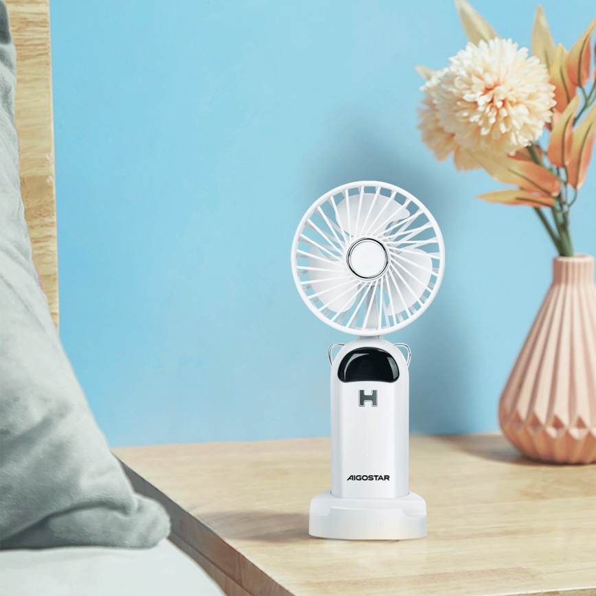 Aigostar - Håndholdt ventilator genopladelig 4W/5V 1200 mAh hvid