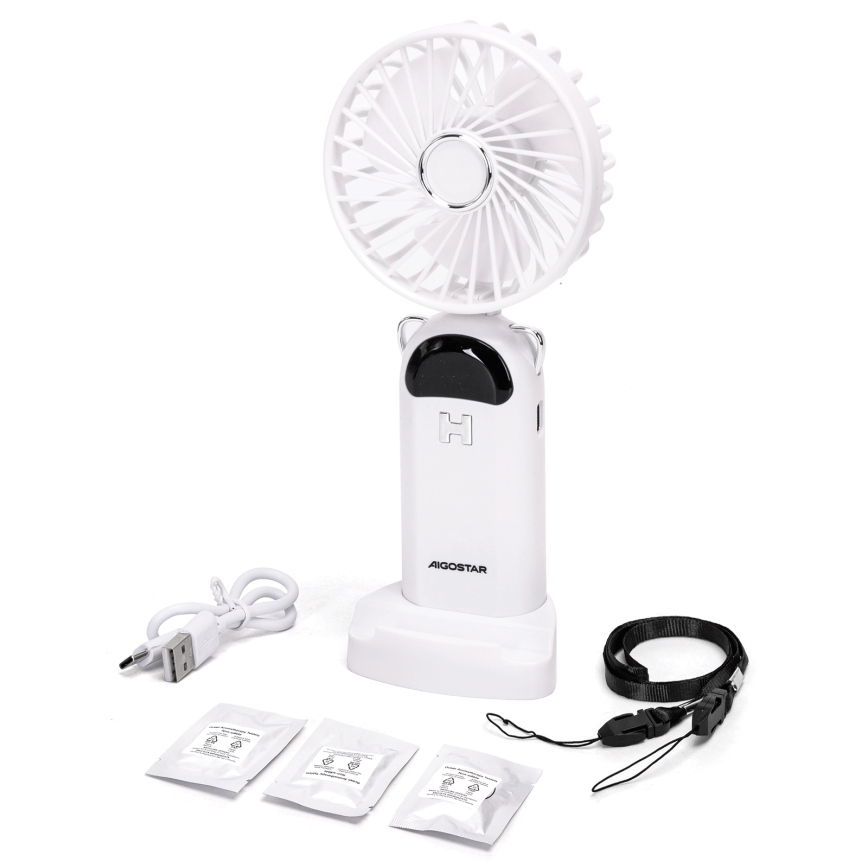 Aigostar - Håndholdt ventilator genopladelig 4W/5V 1200 mAh hvid