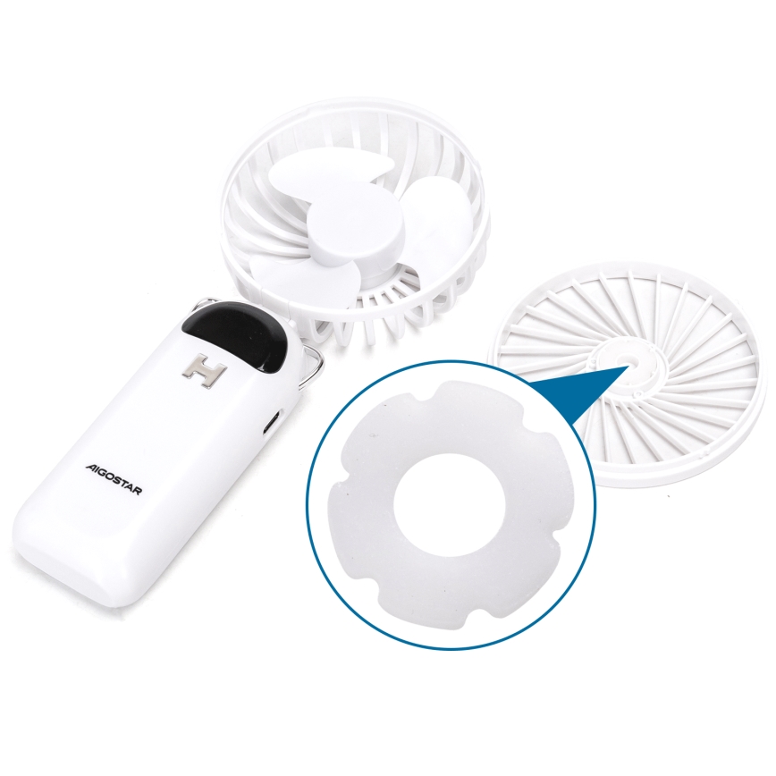 Aigostar - Håndholdt ventilator genopladelig 4W/5V 1200 mAh hvid
