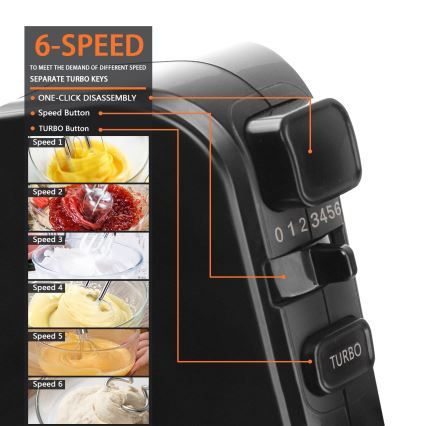 Aigostar - Håndmixer 300W/230V sort/mat krom