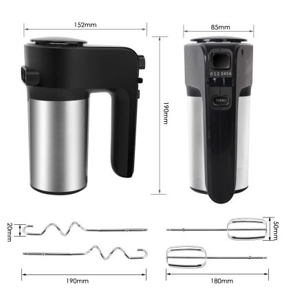 Aigostar - Håndmixer 300W/230V sort/mat krom