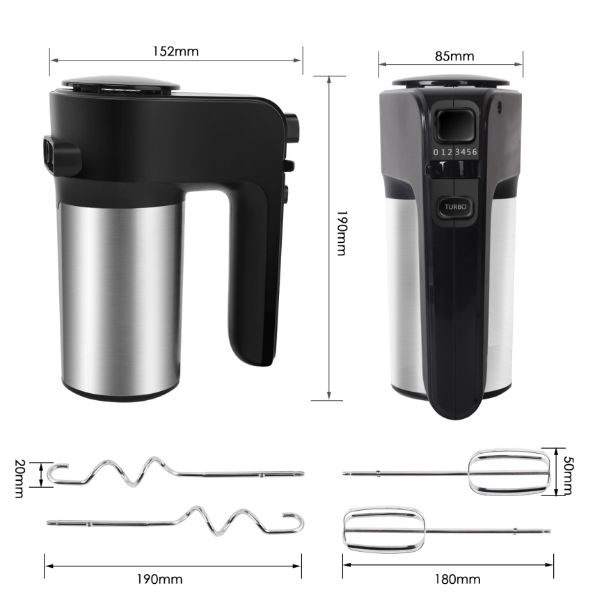Aigostar - Håndmixer 300W/230V sort/mat krom