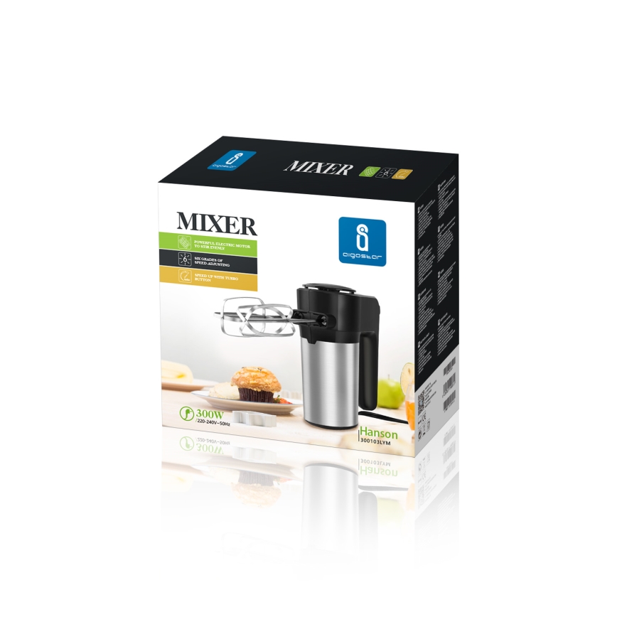 Aigostar - Håndmixer 300W/230V sort/mat krom