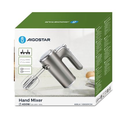 Aigostar - Håndmixer 400W/230V grå/mat krom