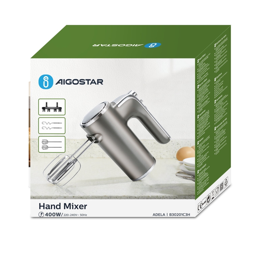 Aigostar - Håndmixer 400W/230V grå/mat krom