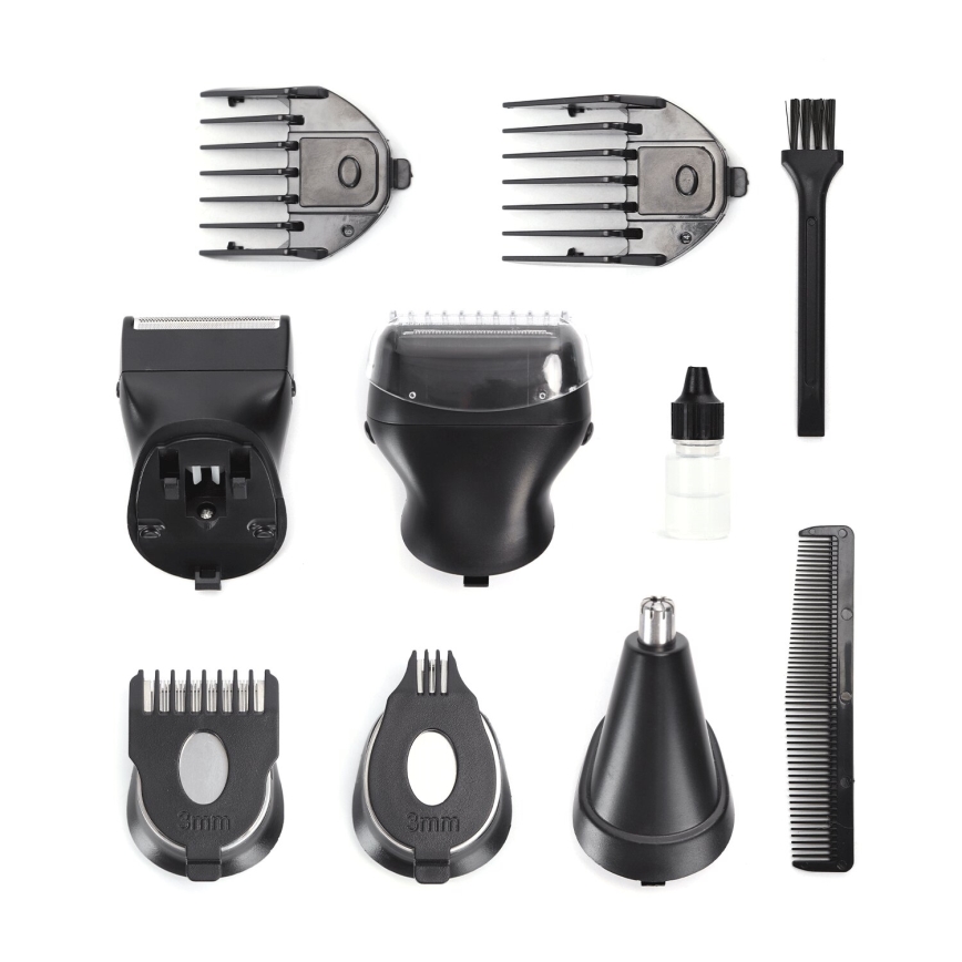 Aigostar - Hårtrimmer med tilbehør 6-i-1 5W/5V sort