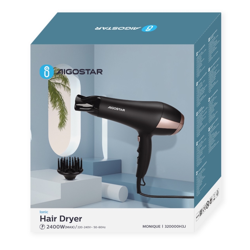 Aigostar - Hårtørrer 2400W/230V sort