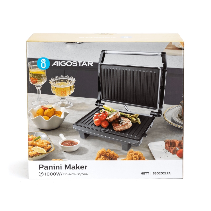 Aigostar - Kontaktgrill 1000W/230V sort/mat krom