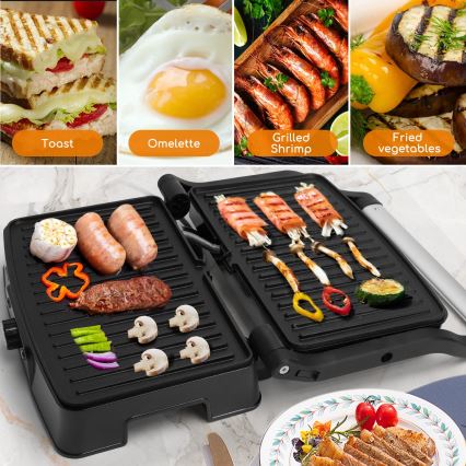 Aigostar - Kontaktgrill 1500W/230V mat krom/sort