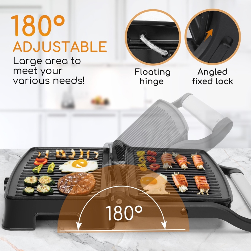 Aigostar - Kontaktgrill 1500W/230V mat krom/sort
