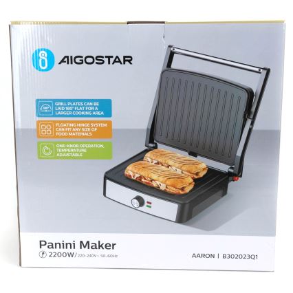 Aigostar - Kontaktgrill 2200W/230V sort/rustfrit stål
