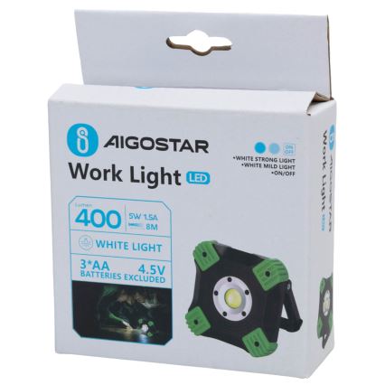 Aigostar - LED arbejdslampe LED/5W/3xAA 6500K IP44