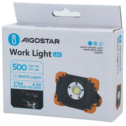 Aigostar - LED arbejdslampe LED/5W/3xAA 6500K IP44