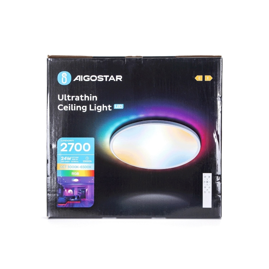 Aigostar - LED loftlampe til badeværelse m. RGBW-farver dæmpbar LED/24W/230V 3000-6500K diameter 42 cm IP44 + fjernbetjening