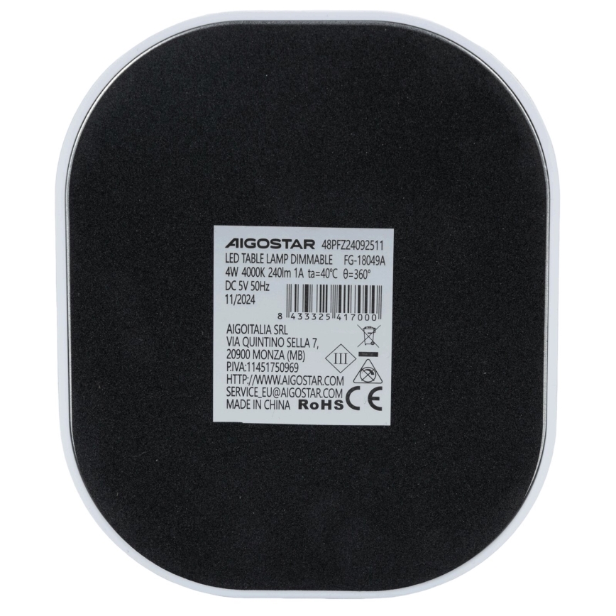 Aigostar - LED bordlampe dæmpbar LED/4W/5V 4000K