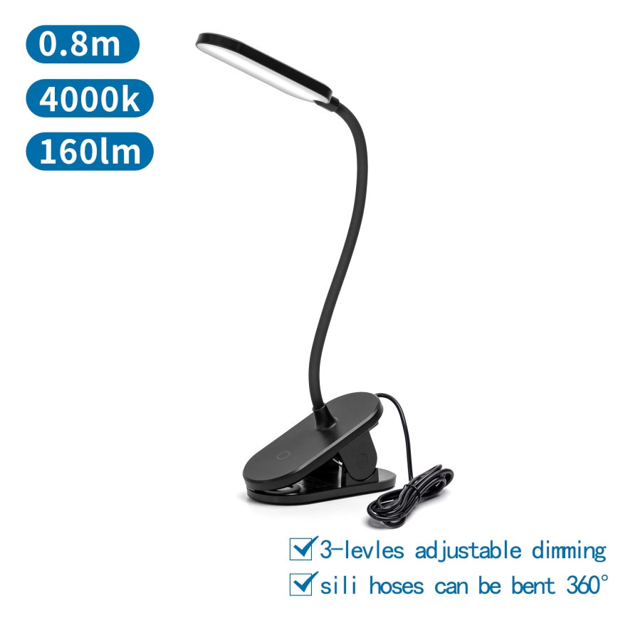 Aigostar - LED bordlampe dæmpbar med klemme LED/2,5W/5V sort