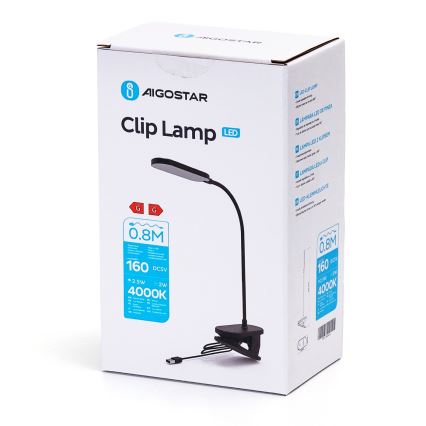 Aigostar - LED bordlampe dæmpbar med klemme LED/2,5W/5V sort