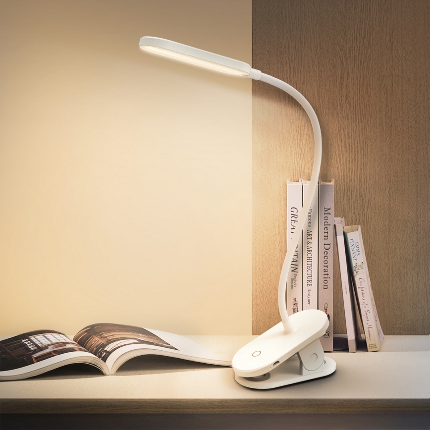 Aigostar - LED bordlampe dæmpbar og genopladelig med klemme LED/2,5W/5V 1200mAh hvid
