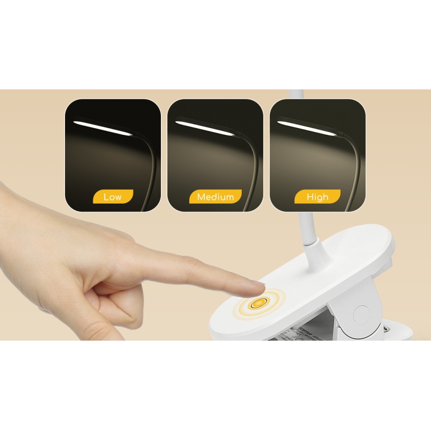 Aigostar - LED bordlampe dæmpbar og genopladelig med klemme LED/2,5W/5V 1200mAh hvid