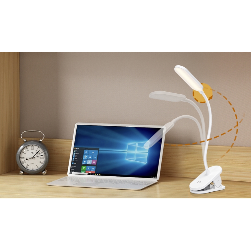 Aigostar - LED bordlampe dæmpbar og genopladelig med klemme LED/2,5W/5V 1200mAh hvid