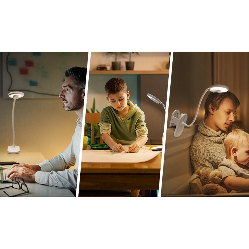 Aigostar - LED bordlampe dæmpbar og genopladelig med klemme LED/2,5W/5V 1200mAh hvid