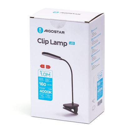 Aigostar - LED Bordlampe dæmpbar og genopladelig med klemme LED/2,5W/5V sort