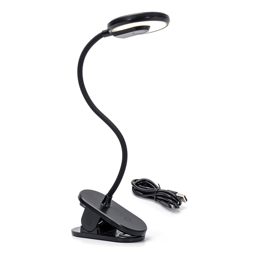 Aigostar - LED bordlampe dæmpbar og genopladelig med klemme LED/3W/5V 1800mAh sort