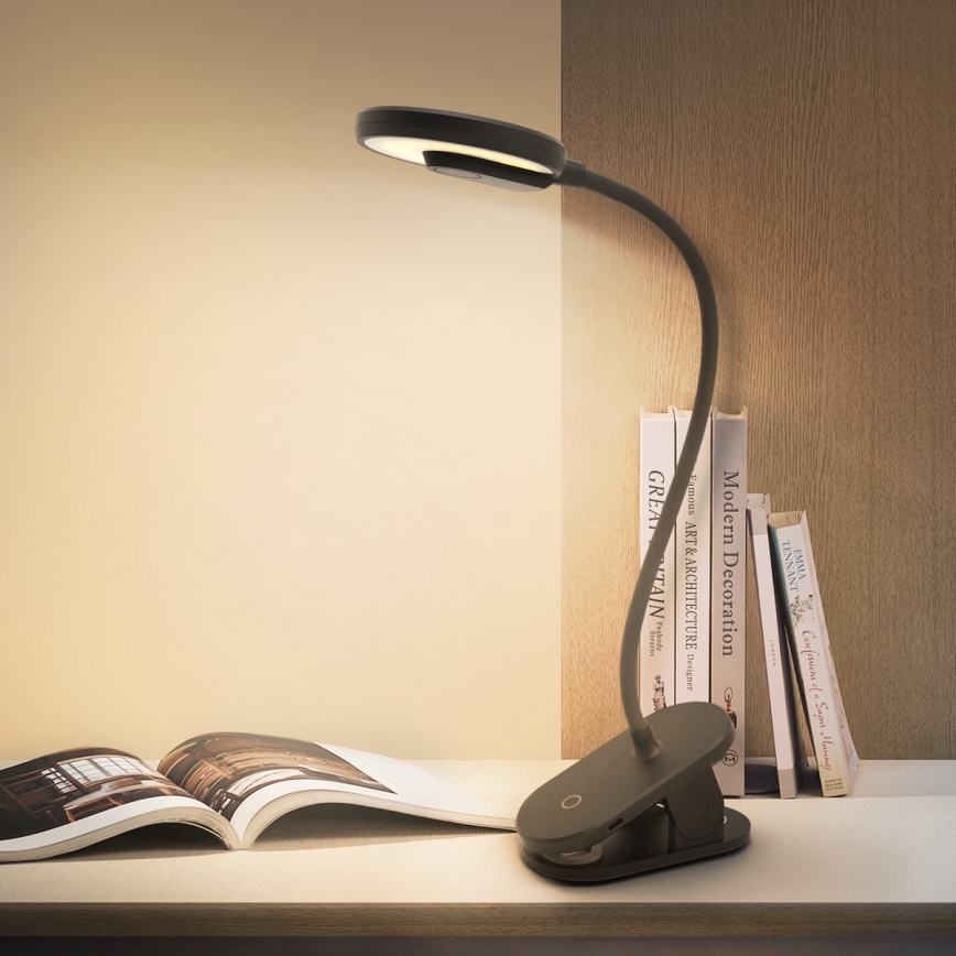 Aigostar - LED bordlampe dæmpbar og genopladelig med klemme LED/3W/5V 1800mAh sort