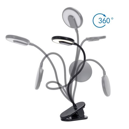 Aigostar - LED bordlampe dæmpbar og genopladelig med klemme LED/3W/5V 1800mAh sort