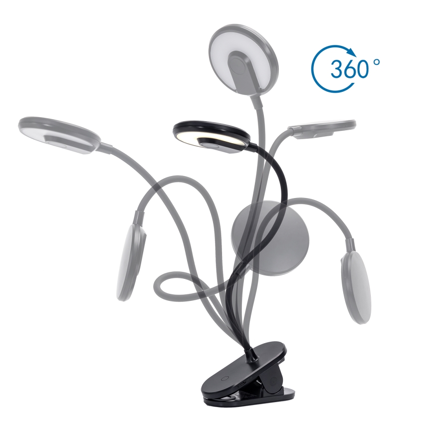 Aigostar - LED bordlampe dæmpbar og genopladelig med klemme LED/3W/5V 1800mAh sort