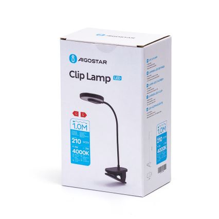 Aigostar - LED bordlampe dæmpbar og genopladelig med klemme LED/3W/5V 1800mAh sort